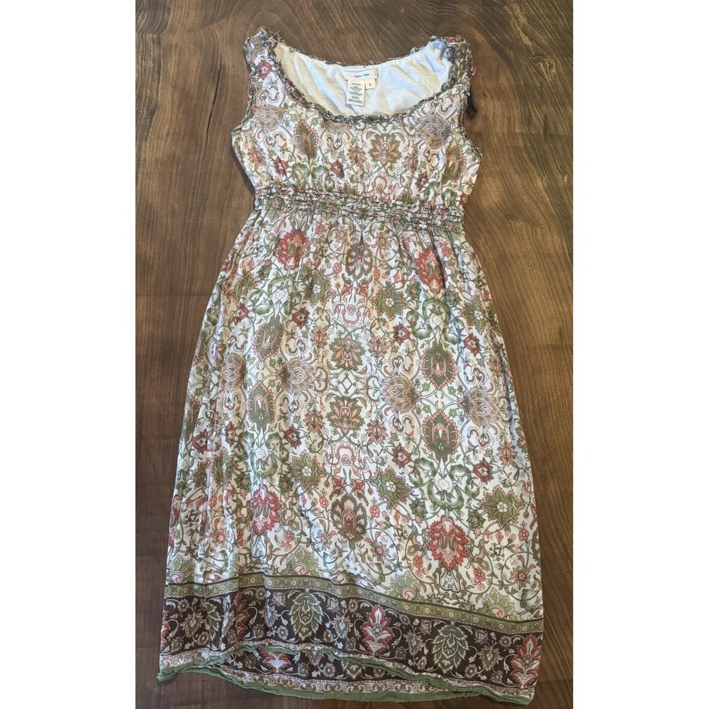 Sofia Max Women's Small Sleeveless Pink Green Cream Babydoll Boho‎ Ruffled Dress